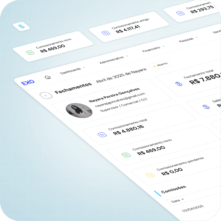 Mockup da tela de fechamento - EXO Gestão