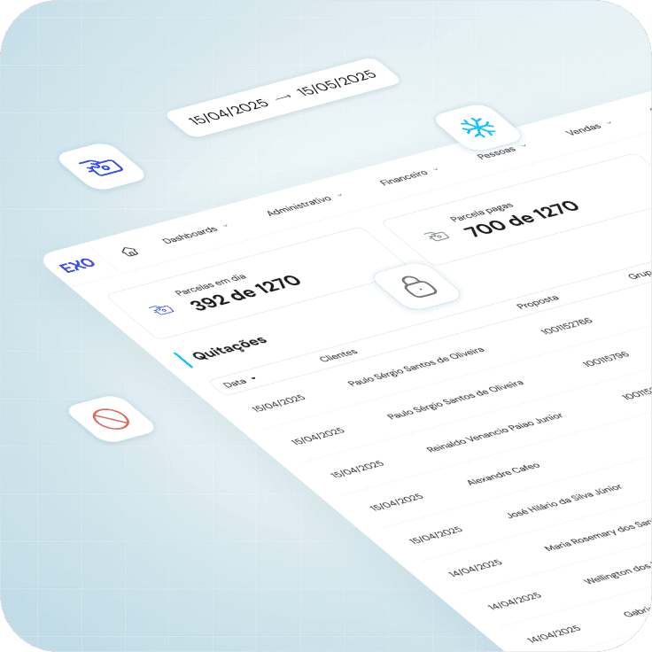 Mockup da tela de quitações - EXO Gestão